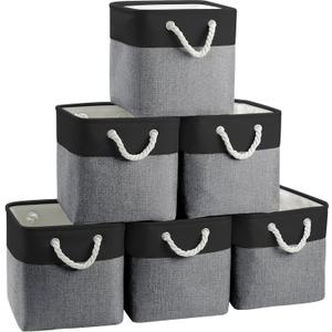 Cube Storage Bins, Collapsible Fabric Cube Storage Bin, 11 Inch Cube Storage Bins with Handles, Foldable Storage Cubes (Black/Gray, 6Pack)