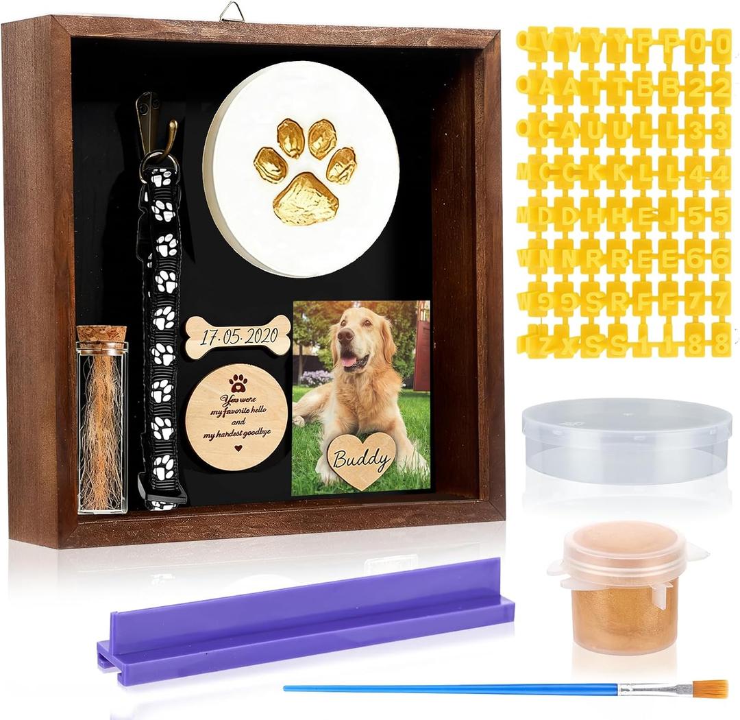 9.8'' Pet Memorial Shadow Box Brown Pet Sympathy Frame Set Rustic Collar Holder Picture Frame Dog Cat Sympathy Gift for Pet Lover as Loss Pet Remembrance Memory Keepsake