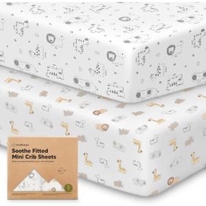 2 x 2-Pack Mini Crib Sheets Fitted - 38x26 Pack N Play Sheets for Pack and Play Mattress, Organic Cotton, Soft & Breathable Playard Bedding, Neutral Mini Toddler Bed Cover for Boys, Girls (KeaSafari)