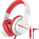 iClever HS19 Kids Headphones with Microphone, 74/85dBA Volume Limiter - Shareport - Over Ear Stereo Headphones for Kids Boys Girls, Foldable 3.5mm Jack Wired Headphone for iPad/School/Travel, White