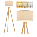 ELYONA Wood Tripod Floor Lamp for Living Room, Nordic Standing lamp with 3 Color Temperatures LED Bulb Included & Beige Linen Shade, Footswitch, Tall lamp for Bedroom, Office, Study Room, Natural Wood