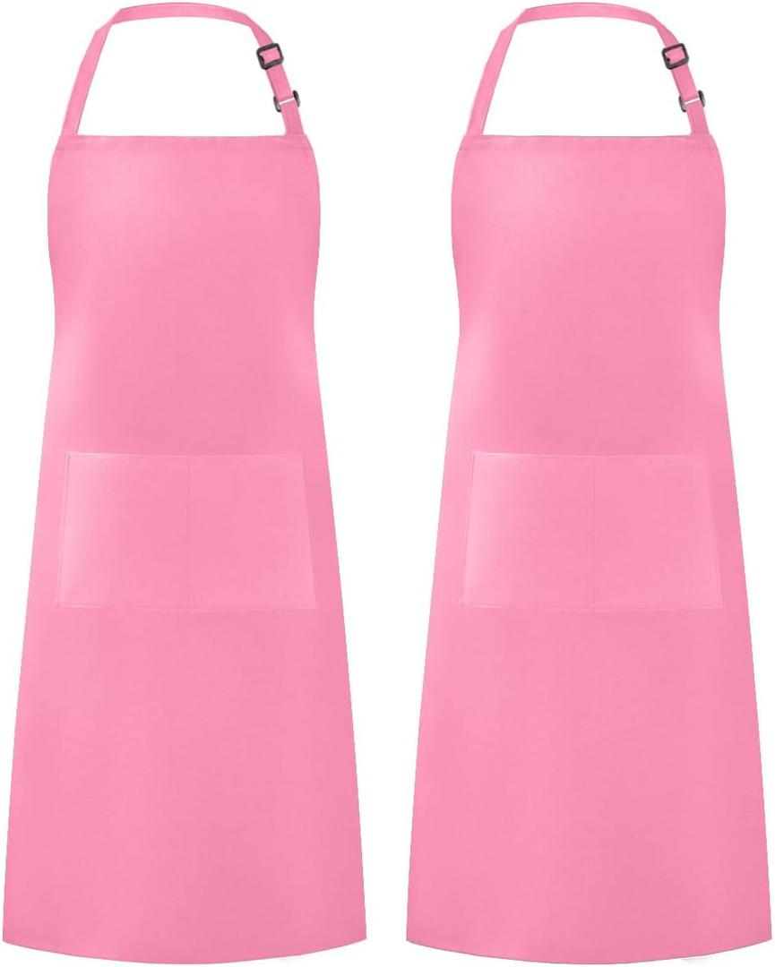 Syntus Apron for Men Women, Adjustable Cooking Kitchen Chef Aprons with 2 Pockets, Cotton/Polycotton/Polyester (Hot Pink)