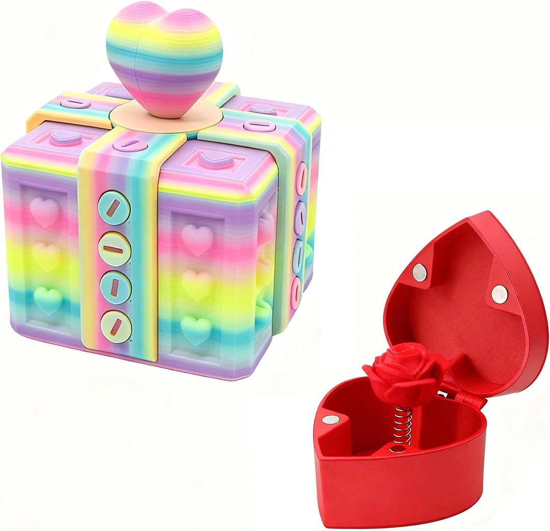 2-in-1 3D Printed Puzzle Gift Box Set - Interactive Mystery Box with Screw Challenge & Heart-Shaped Rose Case - Creative Money/Jewelry Holder for Valentines Day, Anniversary, Birthday Surprise (Pink/Red)