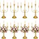 8 Pcs Gold Candelabra 12 Inch 3 Arm Metal Candle Stand Wedding Candlestick Holder for Table Centerpieces Wedding Birthday Holiday Theme Party