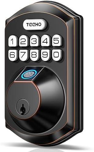 TEEHO TE002 Fingerprint Door Lock - Keyless Entry Electronic Keypad Deadbolt with 2 Backup Keys - Auto Lock - Easy Installation - Smart Locks for Front Door - Oil-Rubbed Bronze