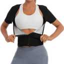 Sauna Suit Waist Trainer for Women Belly Fat,Sweat Sauna Shirt Short Sleeves, Adjustable Waist Trimmer Shapewear (Black, XXL)