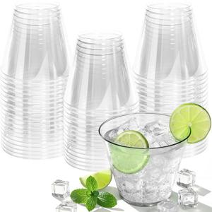 50 Pack Plastic Cups 9 oz Clear Plastic Cups for Cocktail Fancy Disposable Cup for Party Stemless Wine Glasses for Wedding Thanksgiving Christmas Party Graduation