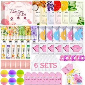 60PCS Spa Party Supplies for Girls, Include Face Masks, Hand Cream, Lip Balm, Foot Bath Bombs, Lip Mask, Under Eye Patches, Compressed Towels, Spa Birthday and Sleepover Party Supplies for Girls Women