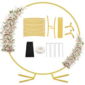 6.6FT Round Balloon Arch Stand Kit,Metal Circle Arch Backdrop Stand for Parties, Gold Wedding Arches Frame with Base for Ceremony Anniversary Birthday Baby Shower Gender Reveal Party Decoration
