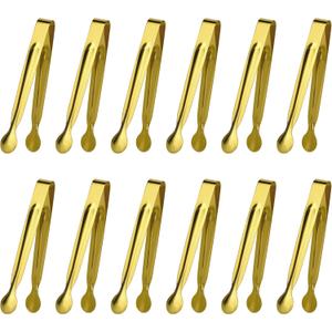 Mini Serving Tongs Set, 12 Gold Stainless Steel Tongs, 6.3 in for Sugar Cubes, Ice, Candy, Charcuterie, Coffee Bar