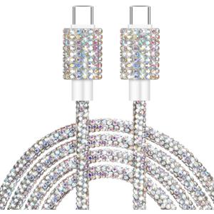 USB C to USB C Cable for iPhone 17 Charging Cord Type C Fast Charging Cable 4FT Rhinestones Bling Sparking Colorful Diamond Charging Cord for iPhone 16 15 Plus 17 Air Pro Max Samsung S25