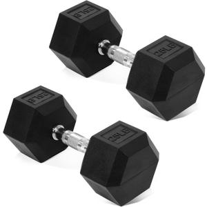 Fitvids Hex Rubber Coated Dumbbells Hand Weights Pairs for Exercises and Fitness and Home Gym, Pairs 25lb