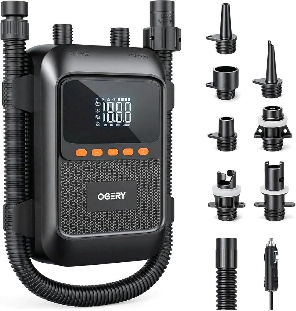 OGERY Paddle Board Electric Pump with Safe & 30% Faster Dual Stage Inflation & Deflation, Up to 20PSI, Smart Auto-Off and Powerful Rechargeable Compact Air Pump for Sup Inflatable Beds Tent Boats