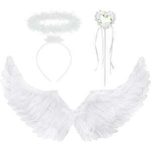 3pc Angel Costume for Women - White Angel Wings, White Angel Halo Headband and Fairy Wand - White Angel Accessories for Christmas Angel Costume for Woman - Angel Halloween Costumes for Women