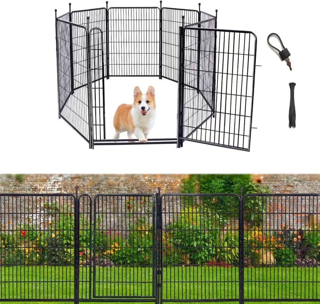 Garden Fencing 48in High, 8 Panels Total 17.7 Ft(L) Dog Fence Outdoor for Yard, Gate 21 in Wide with Low Sills. Lattice Panels for Outside, Dog Digging Fence Barrier, Garden Fences and Borders