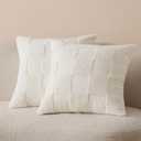 Double Stitch Checkered Throw Pillow Covers - 100% Cotton Set of 2 Tufted Boho Decorative Pillow Covers 18x18, Made in India, Square Cushion Case, Modern Home Decor for Couch, Sofa, Living Room, Cream