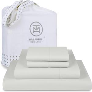Threadmill Luxury 800 Thread Count Queen 100% Cotton Sheets - Light Grey Sateen Weave Bed-Sheets, Better Than Egyptian Cotton,4 Pc Solid Soft Bed Set, Fits 16" Deep Pocket
