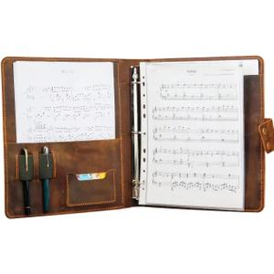 Handmade Leather Sheet Music Binder,Personalized Vintage Leather Music Organizer Cover,Full Grain Leather Concert Choir Music Folder for Band Z05-LMF05S, Brown