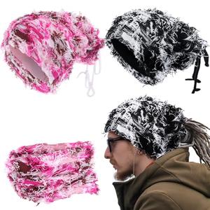 Cozypower 2 Pcs Unisex Distressed Dreadlock Beanie Hat Rasta Cap Winter Open Turban Dread Hair Wraps for Men Women(Black/White and Pink,Classic)
