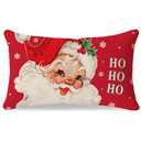 HERHOME Christmas Throw Pillow Cover 12x20 Inch, Vintage Santa Claus Snowflake Red Lumbar Decorative Cushion Case, Outdoor Xmas Winter Holiday Decoration for Sofa Couch Home Porch Decor