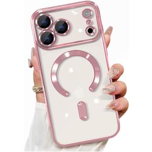 Magnetic for iPhone 17 Pro Max Case Clear, Compatible with MagSafe, Built-in Camera Lens Protector, Soft Slim Phone Case Cover for iPhone 17Pro Max 6.9" - Pink