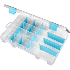 ArtBin 6944AG Medium Anti-Tarnish Box with 15 Removable Dividers, Jewelry & Craft Organizer, 1 Plastic Storage Case with Anti-Tarnish Technology, Clear with Aqua Accents 10.875 x 7.0 x 1.75