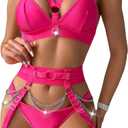 Lilosy Sexy Chain Strappy Garter Belt Women Lingerie Set Rave Outfits Large