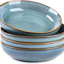 GBhome 8.75'' Large Ceramic Pasta Bowls, 38oz Stoneware Pasta Serving Bowls Set of 4 for Kitchen, Wide Bowls for Fruit,Pasta,Salad,Oatmeal,Meal, Microwave Safe, Reactive Glaze-Space Blue