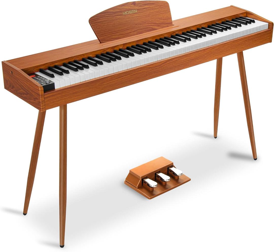 MOSEN Digital Piano, 88 Key Weighted Keyboard, Progressive Hammer Action, Electric Piano for Beginner, 128 Voices, 3-Pedal, Music Stand, Recording, USB-MIDI MP3 Connecting, MDP-88N, Wood Brown
