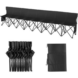 VEVOR Portable Folding Bench, 8 Seats Foldable Sideline Bench, Outdoor Camping Bench Chair with Carry Bag & Backrest, Team Sport Sideline Bench for Football Fishing, No Assembly Instant Seating, Black
