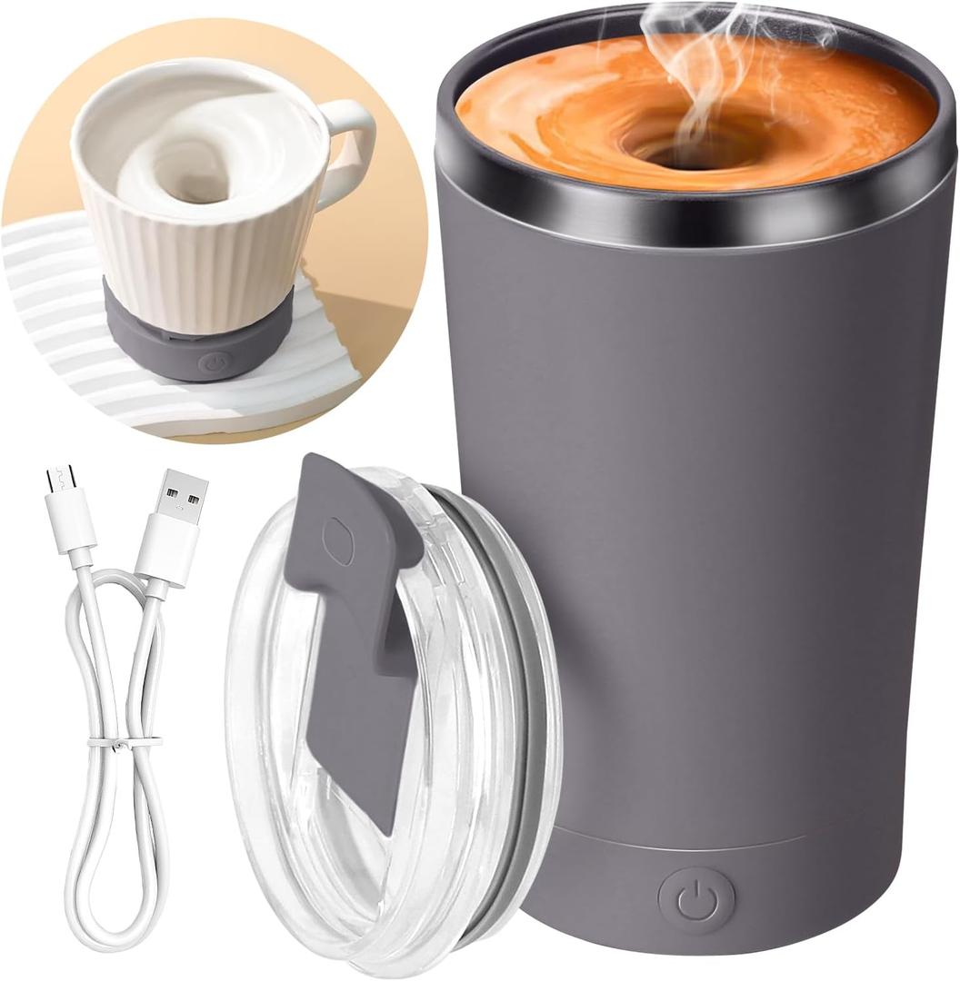 Electric Stirring Coffee Mug, Self Mixing Mug 400ML Stainless Steel Automatic Stirring Mixer Cup Suitable for Coffee, Milk, Cocoa and Other Beverages (Grey)