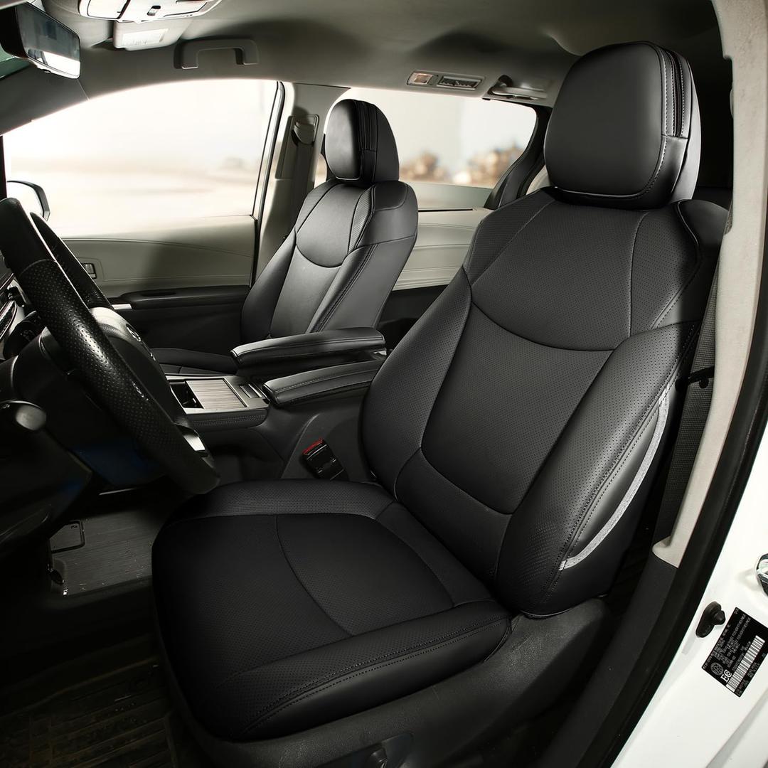 dangdangdang Custom fit Leather Seat Covers for Toyota Sienna le xle se xse 2021 2022 2023 2024 Hybrid, Select Models (Black, 8-Passenger(Without footrest))