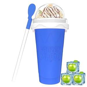 Slushy Maker Cups, DIY Magic Slushy Maker Squeeze Cups, Portable Smoothie Squeeze Cup for Juices, Milk and Ice Cream Make, Double Layers Silicone Slushie Cup with Straw for Friends,Family Gifts(Blue)
