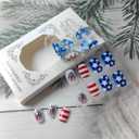 Patriotic Press on Nails Short Fake Nails Independence Day Stars Artificial Glue on Nails Red White Stripes Square False Nails Glitter Fireworks Acrylic Nails for Women 4th of July Manicure, 48 Pcs
