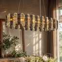 36-inch Modern Crystal Chandelier,10-Light K9 Smoke Grey Crystal Rectangle Chandelier for Dining Room,Kitchen Island Adjustable Hanging Pendant Light Fixture,L36