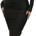 Women's Sexy Deep V Neck Off Shoulder Ruched Bodycon Long Sleeve Midi Dress Evening Party Cocktail Dress
, Size M