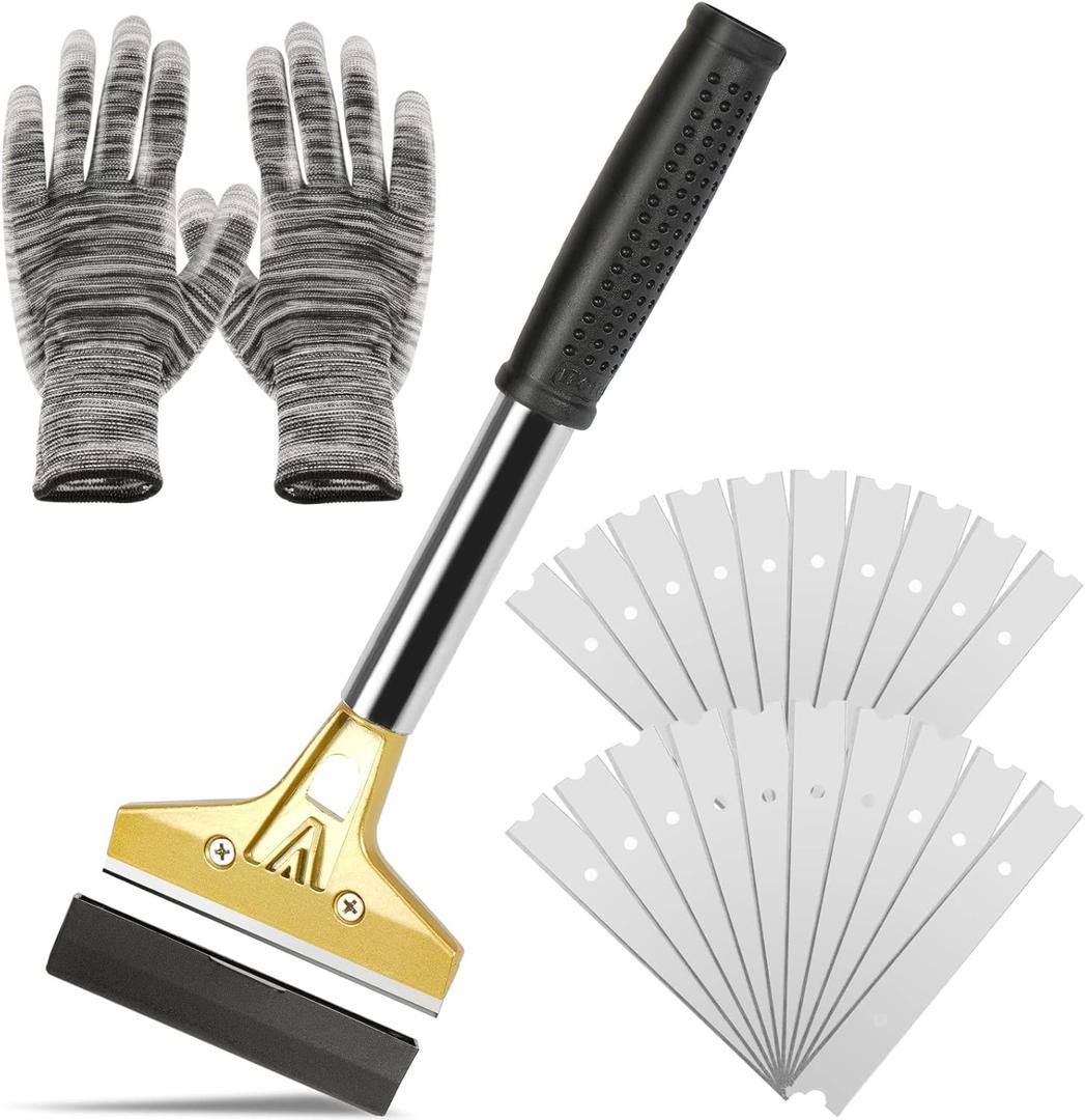 Razor Blade Scraper, 4 In Floor Scraper Tool with 20PCS Extra Metal Blades, Paint Scraper Ideal for Cleaning Stove Top, Windows, Glass, Tiles, Wall, Labels