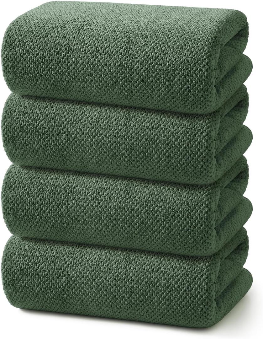 REDKISS 4 Pack Premium Bath Towels, Plush Coral Fleece Towels for Bathroom, Extra Large Bath Towels Set of 4 (35 x 70 in), Super Soft Highly Absorbent Fluffy Shower Towels for Spa, Gym, Travel, Olive