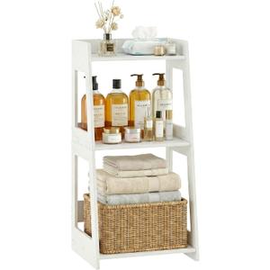POBOMULI 3-Tier Bathroom Ladder Shelf Freestanding, White Floor Shelves Open Shelving Unit, Small Bookshelf Nightstand for Home Study Laundry Room (11.0”D x 12.6”W x 26”H)
