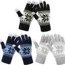 YSense 3 Pairs Touch Screen Gloves Snow Flower, Warm Knit Winter Gloves Christmas Gifts Stocking Stuffers for Women Gifts