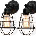 LYOOWNG Farmhouse Wall Sconces 2pack, Vintage Wall Light Fixtures, Industrial Wire Cage Wall Sconces, Modern Sconces Wall Lighting, Retro Wall Mount Light for Bedroom Hallway