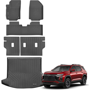 Floor mats & Trunk Mat & Backrest Mat Custom Fit for 2025 Chevy Equinox Fuel (Non EV) Cargo mat All Weather TPE Protection Waterproof Floor Liners Chevy Equinox Accessories,Black
