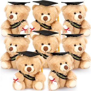 Jenaai 8 Pcs Graduation Bear 2026 with Black Cap 10 Inches Bulk Class of 2026 Soft Cute Bear Stuffed Animal Toys for Commemorative Celebratory Keepsakes Gift (Black Ribbon)