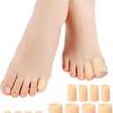 Povihome Toe Sleeves, Toe Protectors, 12 Pack Toe Tube Pads for Hammer Toe,Stubbed Toe,Corns, Calluses Protect (3 Different Sizes, Beige)