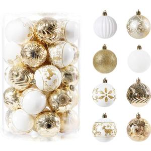 34pcs Christmas Baubles Set Decorative Hanging Baubles Xmas Hanging Balls Ornaments Christmas Tree Hanging Pendants for Xmas Tree Festival Holiday Party Hanging Decoration - White and Gold