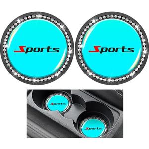 Bling Car Cup Holder Coaster, 2PCS 2.75" Luminous Shiny Sports Non-Slip Insert Vehicle Drink Cup Pad with Rhinestone, Shockproof Embedded Auto Water Bottle Holder Mat, Universal Fit