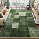 DweIke Washable Area Rugs 6x9 for Living Room, Large Modern Geometric Green Soft Patchwork Carpet, Non-Slip Stain Resistant Throw Rug for Bedroom Dining Room Office Home Decor