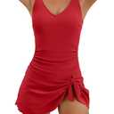 One Piece Swim Dress Swimsuits for Women Tummy Control Swimdress Skirt V Neck Bathing Suit (Medium, Red)