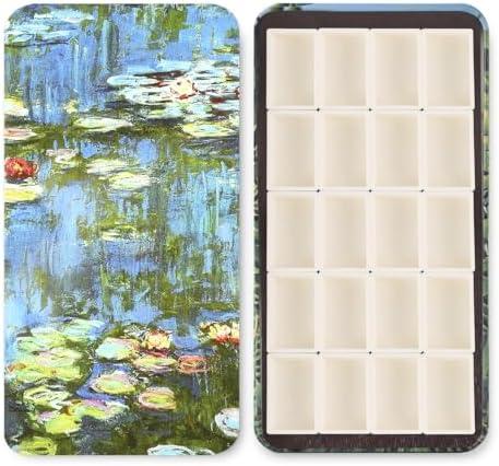 Watercolor Tin Palette Paint Case with 20Pcs Full Pans, Magnetic Stripe, Metal Art Paint Mixing Tray, Portable Empty Paint Box for DIY Watercolor Oils or Acrylics