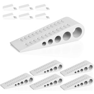 HOMOTEK 6 Pack Wedge Rubber Door Stops Door Chucks Stoppers Wall Protector for Floor & Bottom of Door with Self Adhesive White Holder, 5" x1-9/16 x1-5/16 (White)